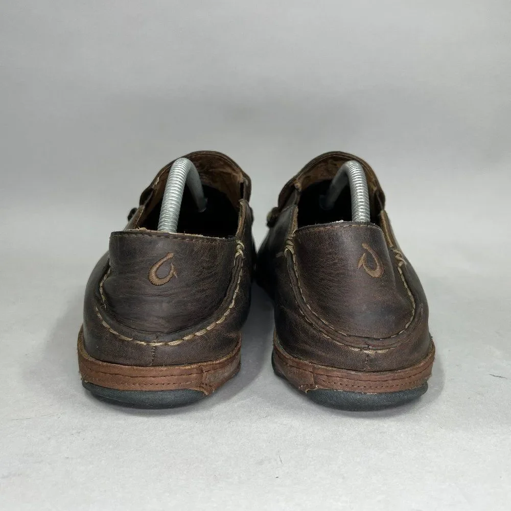 Olukai Moloa‎ Shoes Men's Size 10.5 Brown Leather Comfort Casual Slip On Loafers